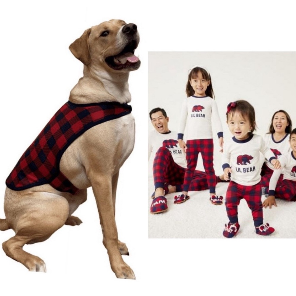 New Dearfoams family sleep pet pajamas plaid navy/red M (20-35lbs)